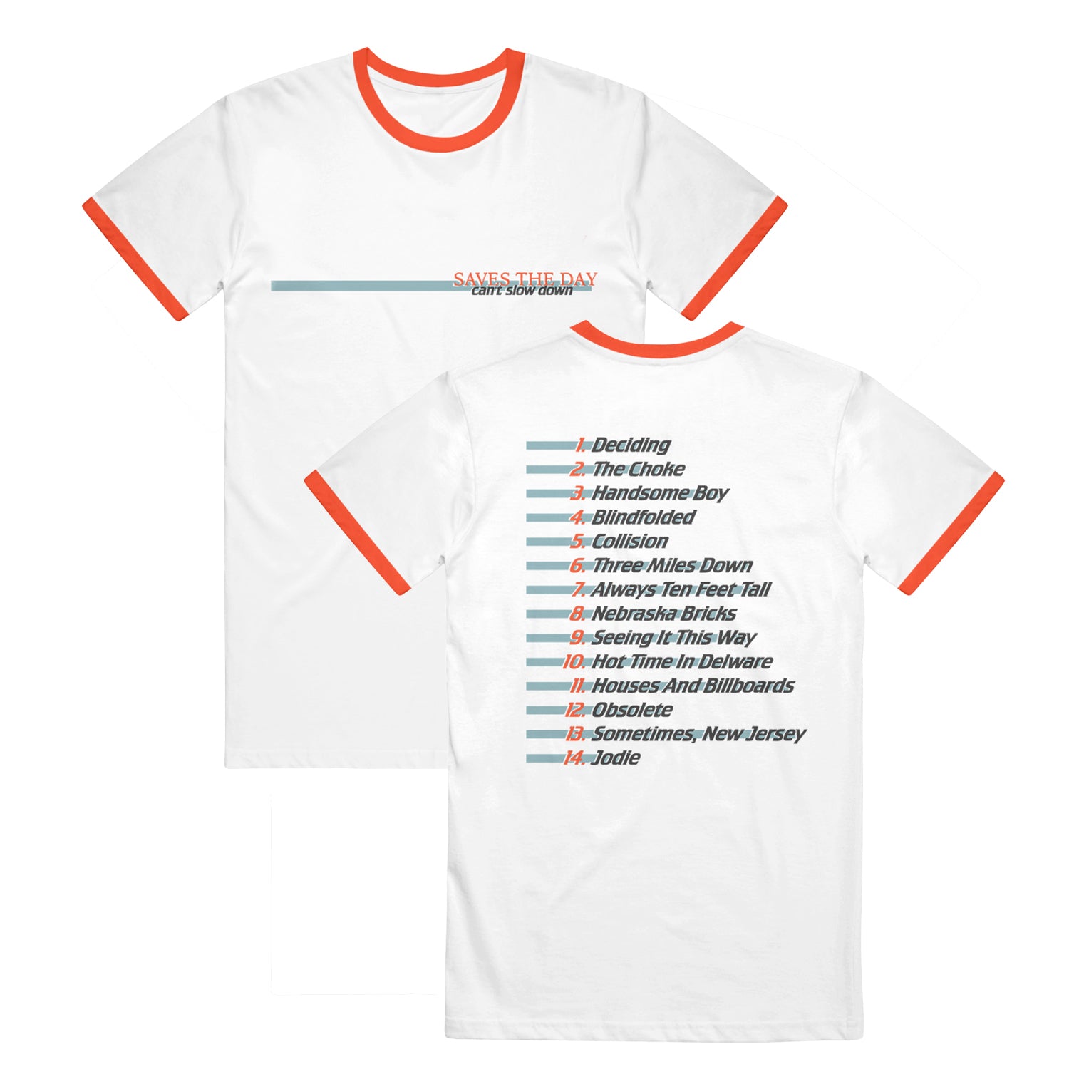 Can't Slow Down • White/Orange • Ringer T-Shirt – Equal