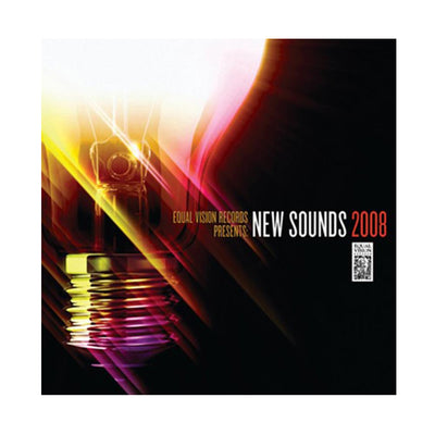 DVD against white background. DVD cover has a close up picture of a lightbulb with pink and yellow rays of light coming from it. "EQUAL VISION PRESENTS: NEW SOUNDS 2008" is printed on the right side. Equal Vision logo is printed below the words.