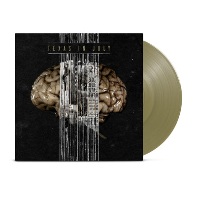 The background on this album is jet black.  In the middle of the album is a green image of a human brain.  Above the brain reads TEXAS IN JULY.  The vinyle is the color green.