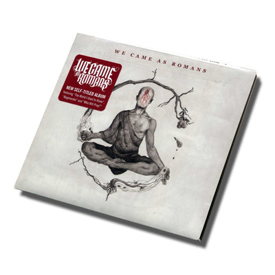 Square CD with a faceless person in a robe sitting with their legs crossed. Around them is a tree branch sprouting from one of their hands. Above the artwork, there is red text that says WE CAME AS ROMANS.