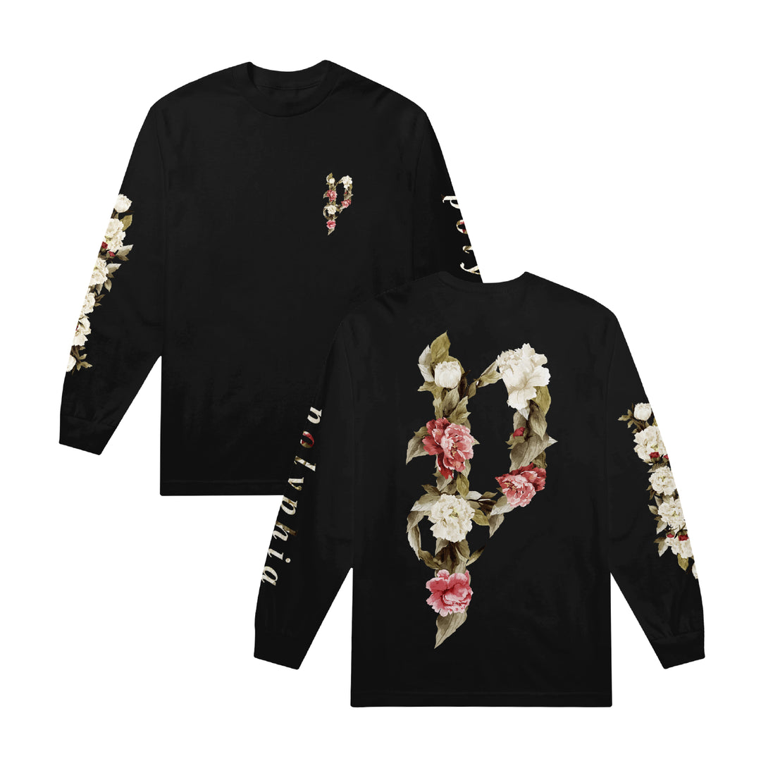 Tシャツ・カットソー WOOALONG Flor logo long sleeve BLACK lt_21fw_001bk Flower • Black • Long-Sleeve T-Shirt – Equal Vision Records